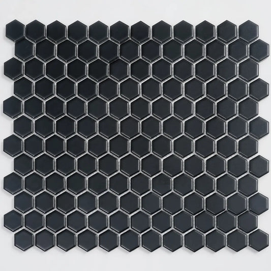 1'' Black Matte Hexagon Porcelain Mosaic
