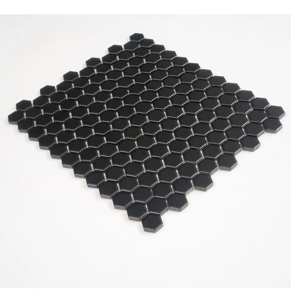 1'' Black Matte Hexagon Porcelain Mosaic | Tile Club