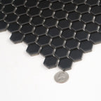 1'' Black Matte Hexagon Porcelain Mosaic | Tile Club