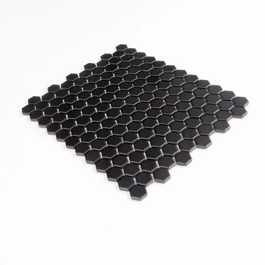 1'' Black Matte Hexagon Porcelain Mosaic | Tile Club