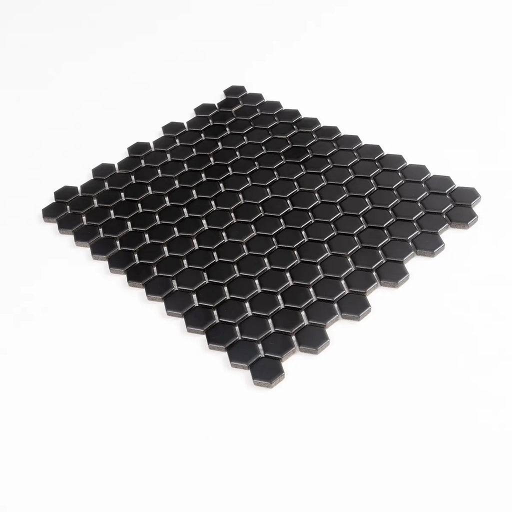 1'' Black Matte Hexagon Porcelain Mosaic | Tile Club
