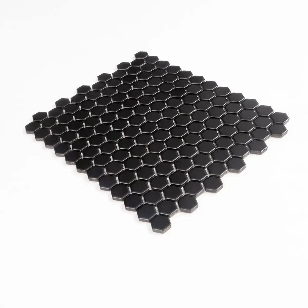 1'' Black Matte Hexagon Porcelain Mosaic | Tile Club