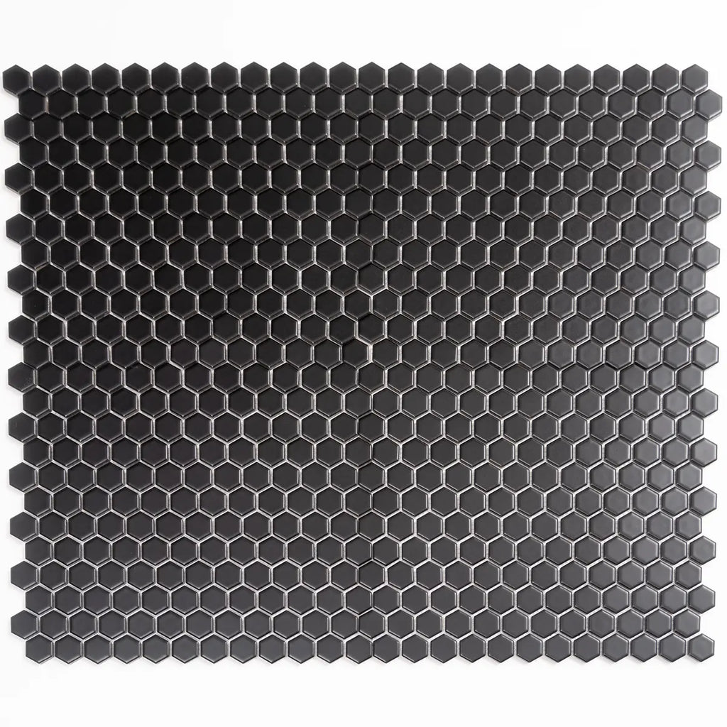 1'' Black Matte Hexagon Porcelain Mosaic | Tile Club