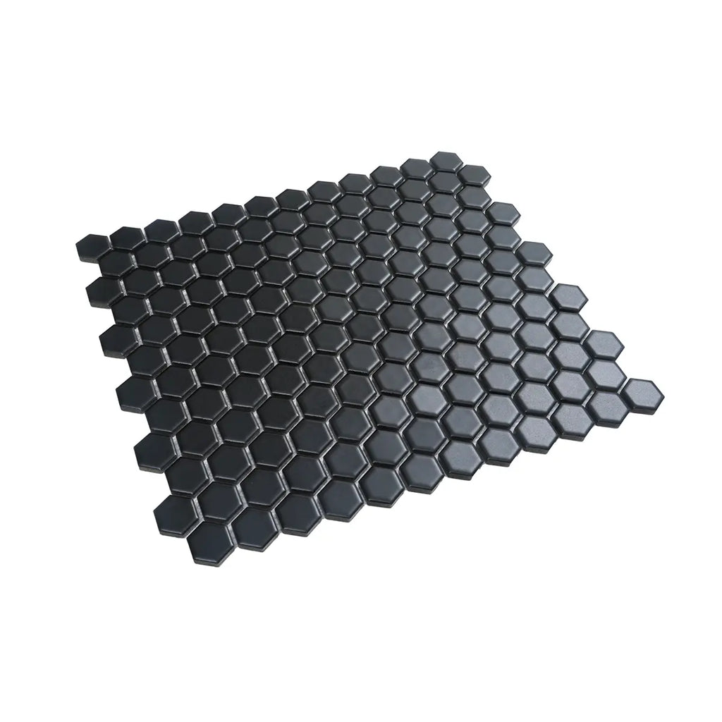 1'' Black Matte Hexagon Porcelain Mosaic | Tile Club