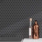 1'' Black Matte Hexagon Porcelain Mosaic Backsplash Tile