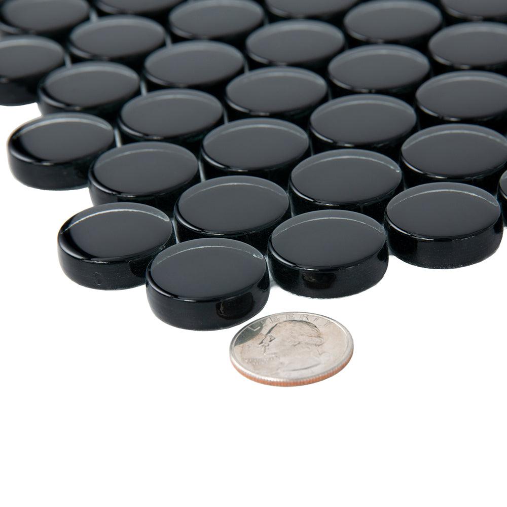 Obsidian Black Penny Round Glass Tile | Tile Club