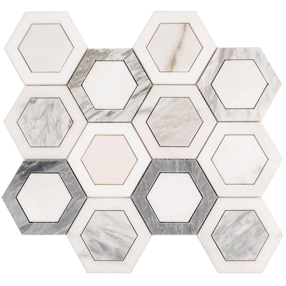 Calacatta Bluette Marble Double Hexagon Mosaic Tile
