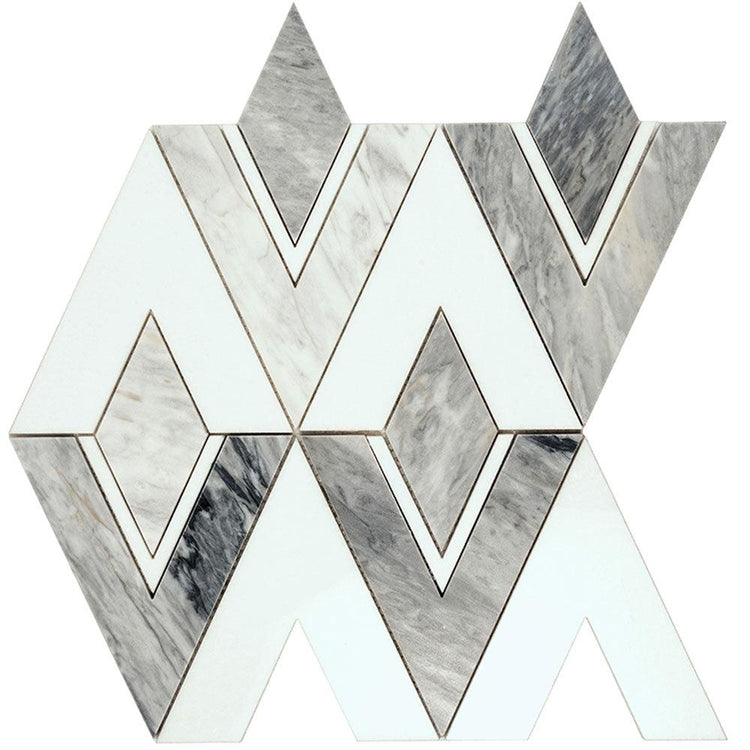 Calacatta Bluette and White Marble Stellar Diamond Mosaic Tile