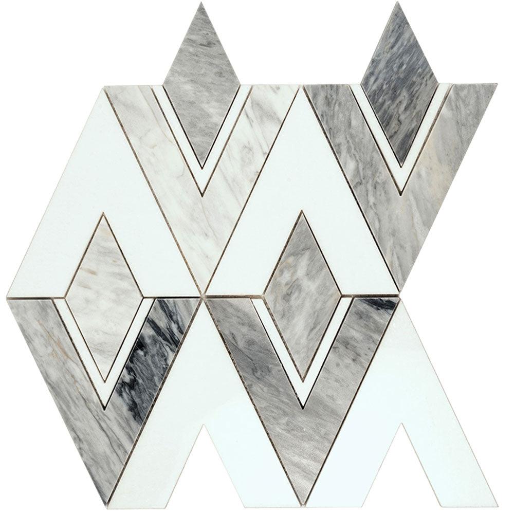Calacatta Bluette and White Marble Stellar Diamond Mosaic Tile