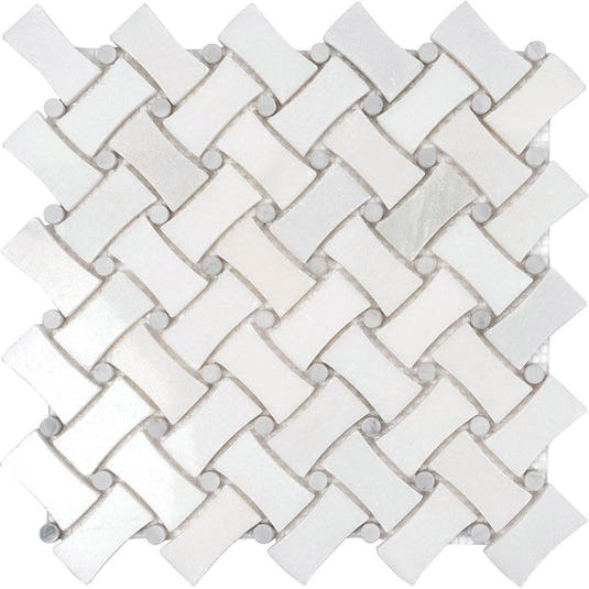 TileClub| Curved Basket Weave Asian White Marble Mosaic Tile position: 1