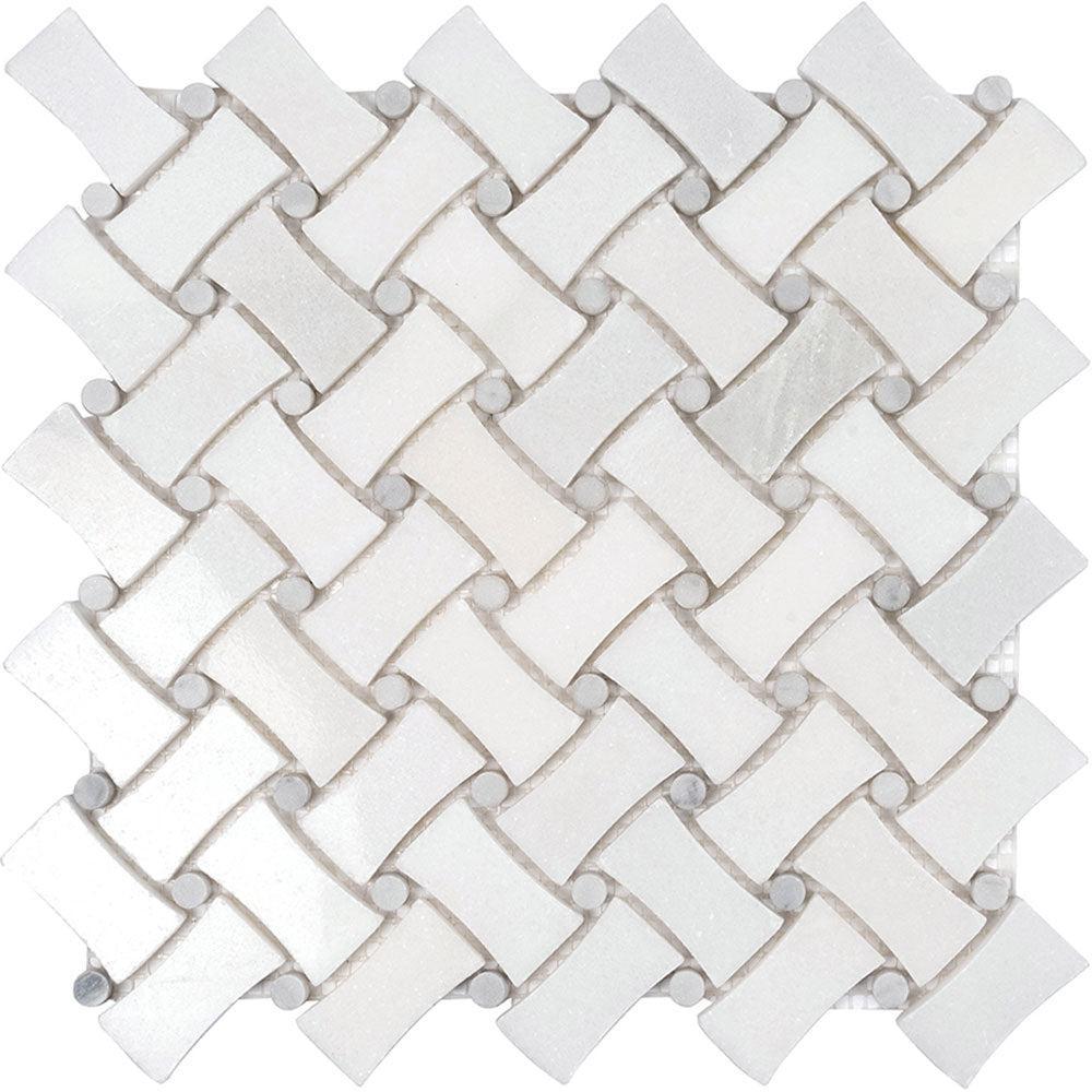TileClub| Curved Basket Weave Asian White Marble Mosaic Tile position: 1
