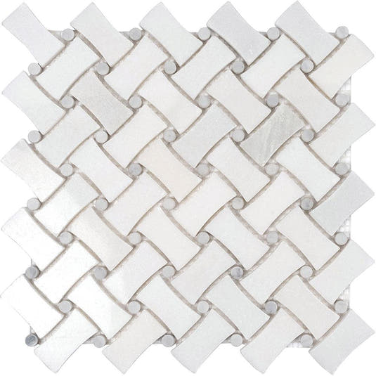 Curved Basket Weave Eastern White Marble Mosaic Tile Sample