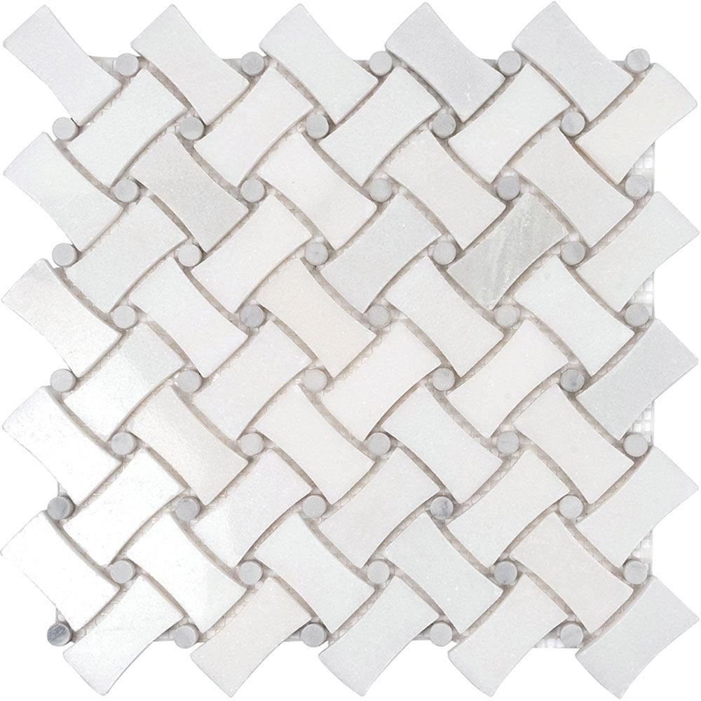 TileClub| Curved Basket Weave Asian White Marble Mosaic Tile position: 1