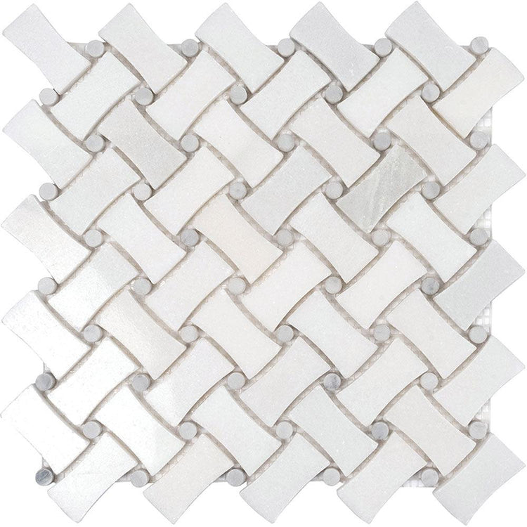 Curved Basket Weave Eastern White Marble Mosaic Tile Sample