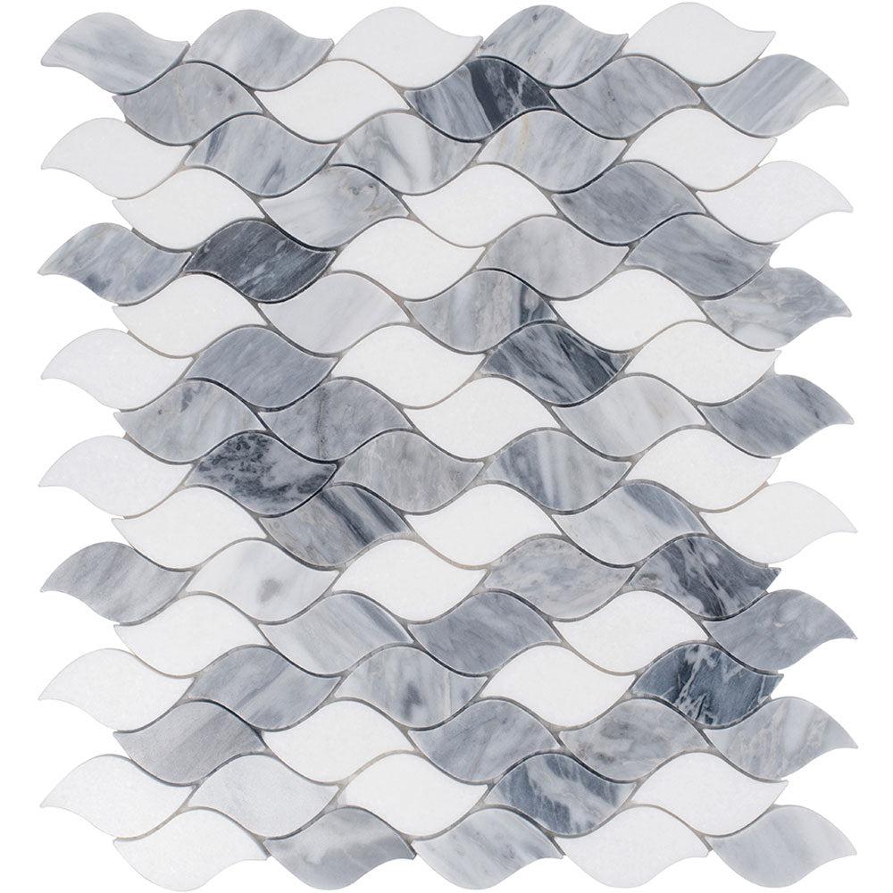 Falling Leaves Calacatta Bluette Marble Mosaic Tile