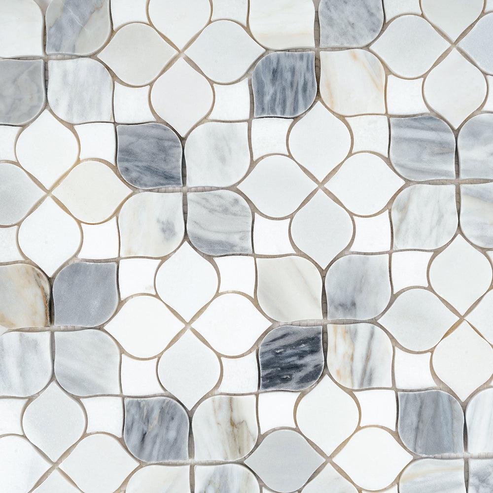 Fleur Calacatta Bluette and Thassos Flower Marble Mosaic Tile | Tile Club