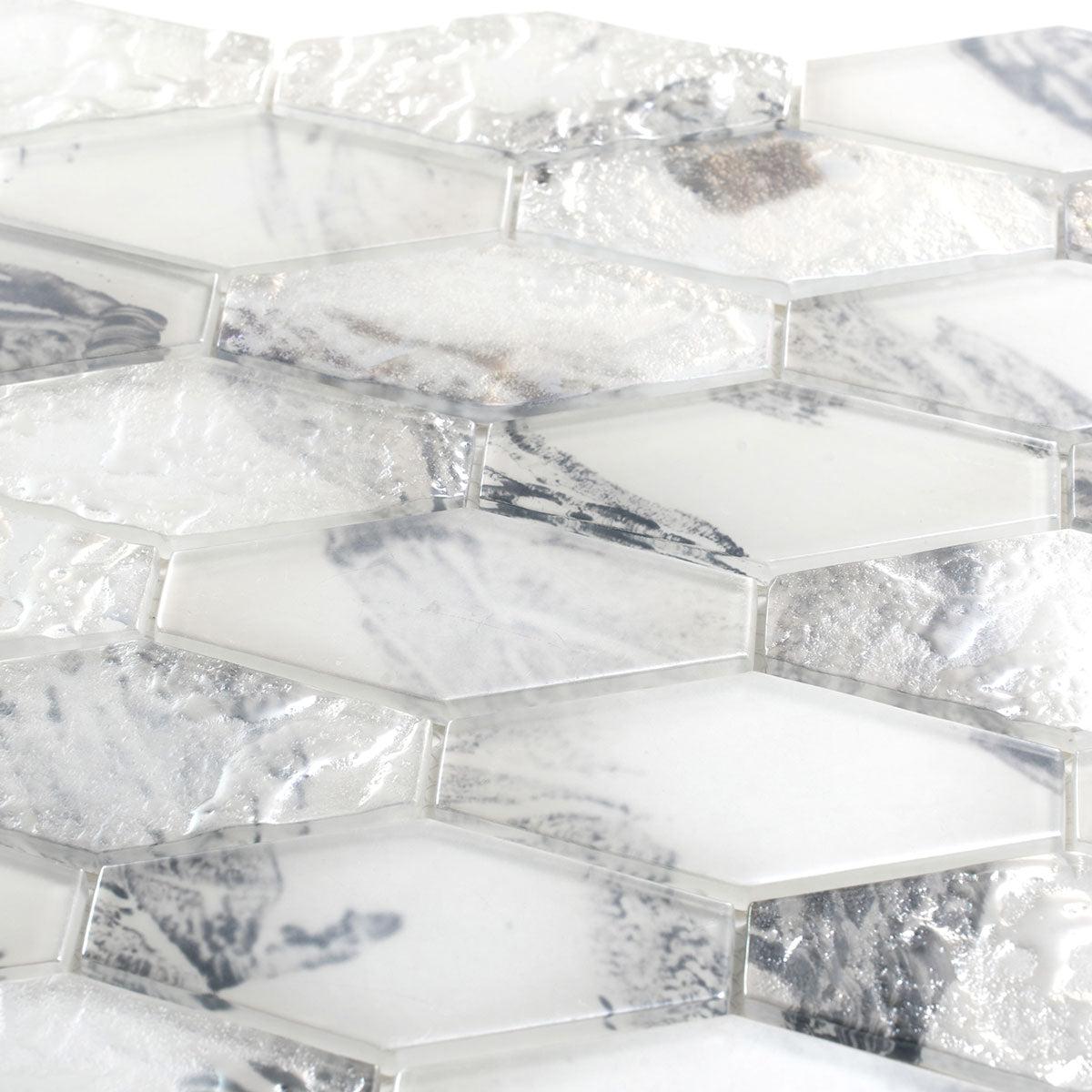 Frozen Dreams Elongated Hex Glass Mosaic Tile | Tile Club