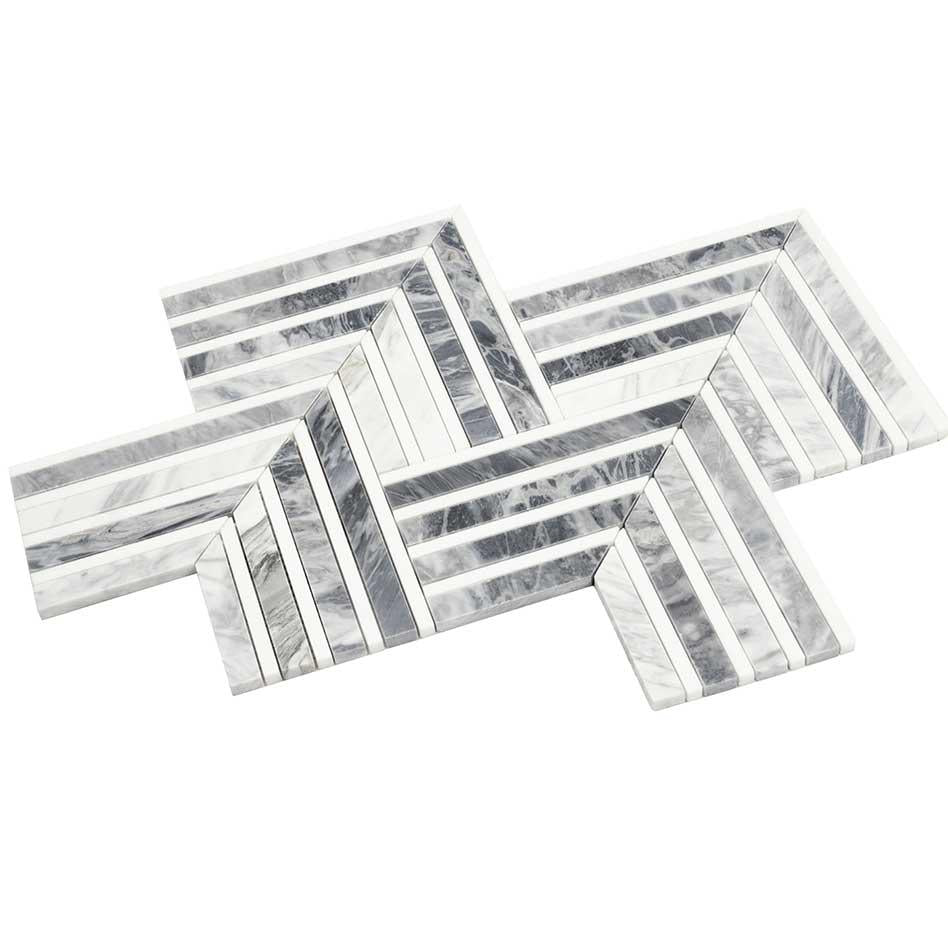 Geo Arrow Calacatta Bluette Marble Mosaic Tile | Tile Club