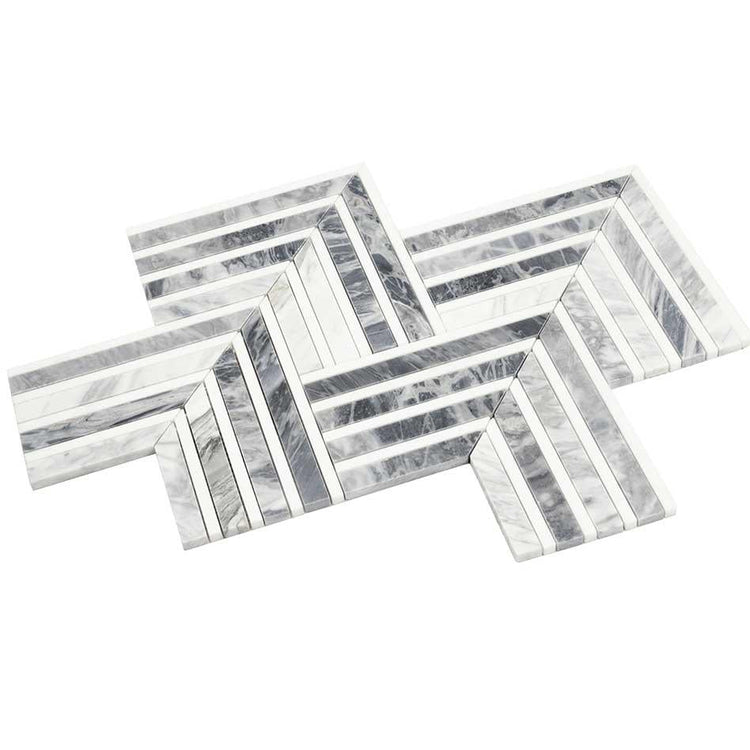 Geo Arrow Calacatta Bluette Marble Mosaic Tile | Tile Club
