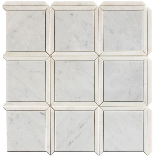 Geo Square White Carrara Marble Mosaic Tile | Tile Club |