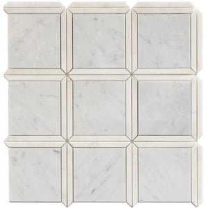 Geo Square White Carrara Marble Mosaic Tile Sample