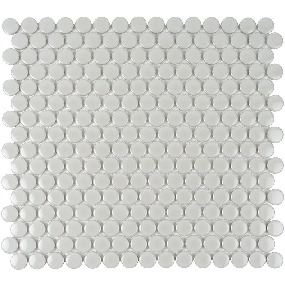Glossy Gray Cream Buttons Porcelain Penny Round Tile