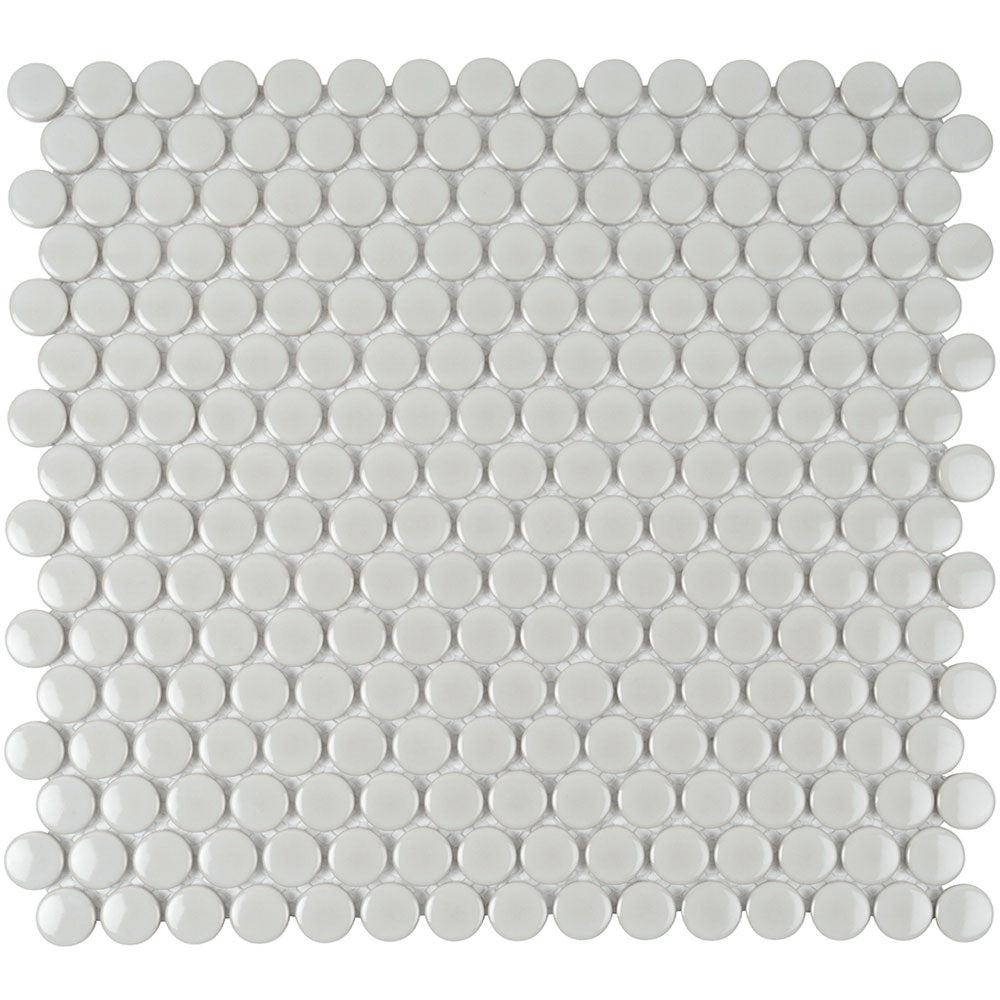 Glossy Gray Cream Buttons Porcelain Penny Round Tile Sample