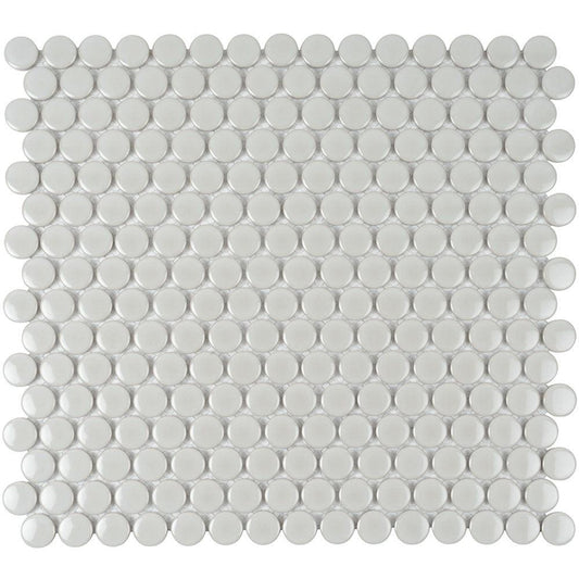 Glossy Gray Cream Buttons Porcelain Penny Round Tile Sample