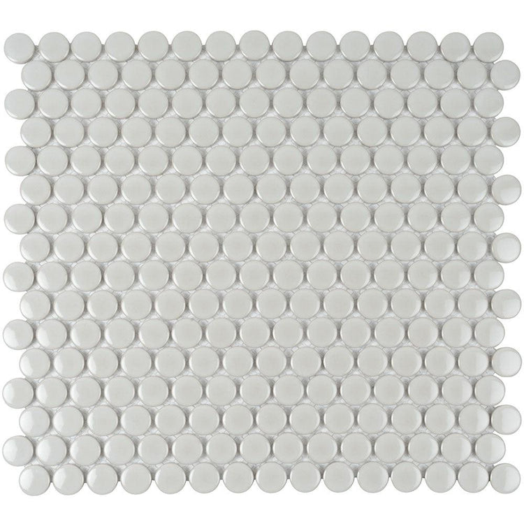 Glossy Gray Cream Buttons Porcelain Penny Round Tile Sample