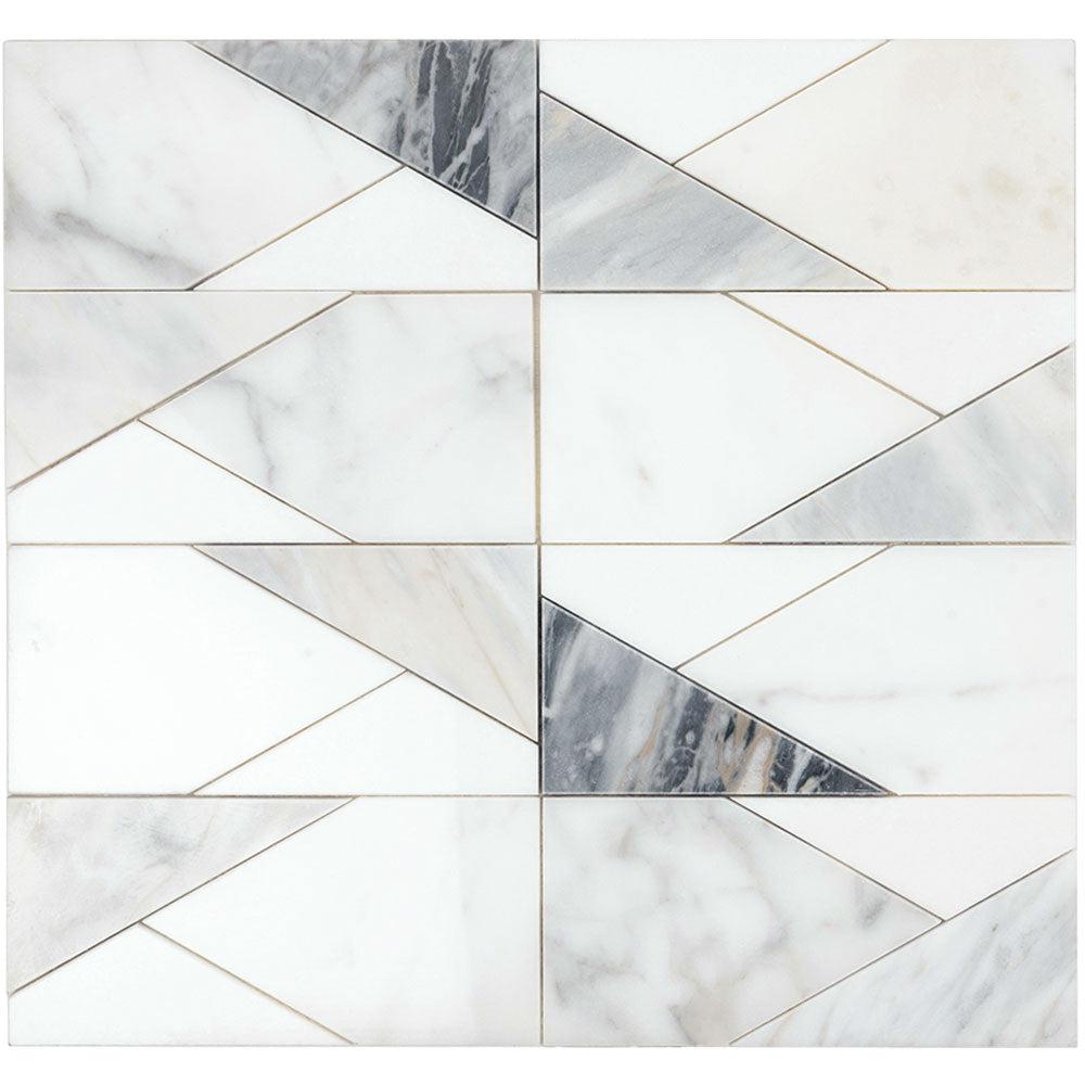 Gray and White Geometric Subway Tile Mosaic | Marble Tile Backsplash