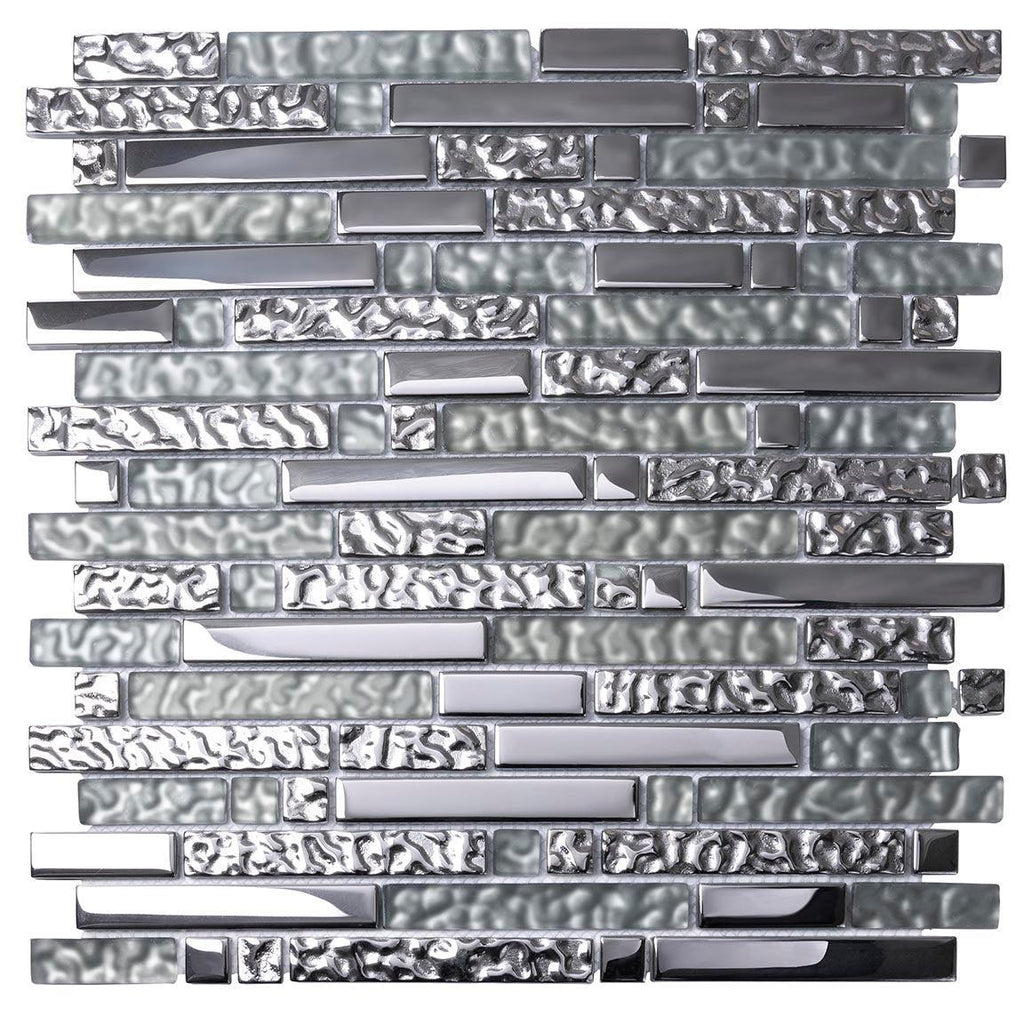 Tile Club | Hipster Lines Mosaic Tile Silver Glass Tile position: 1
