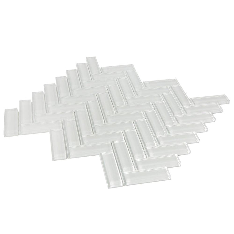 Ice White Herringbone Glass Tile | Tile Club