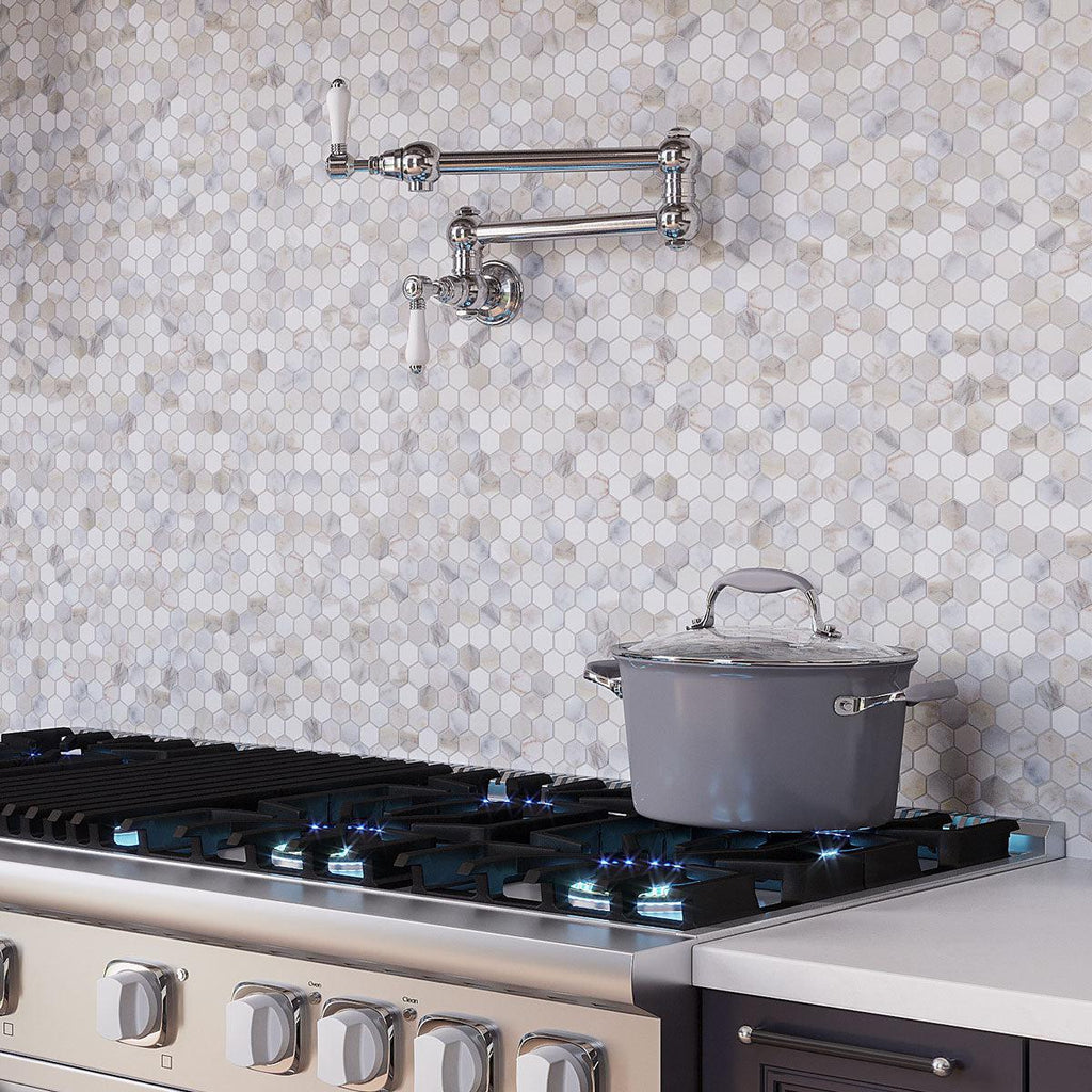 Calacatta Gold Hexagon Mosaic Kitchen Wall Tile