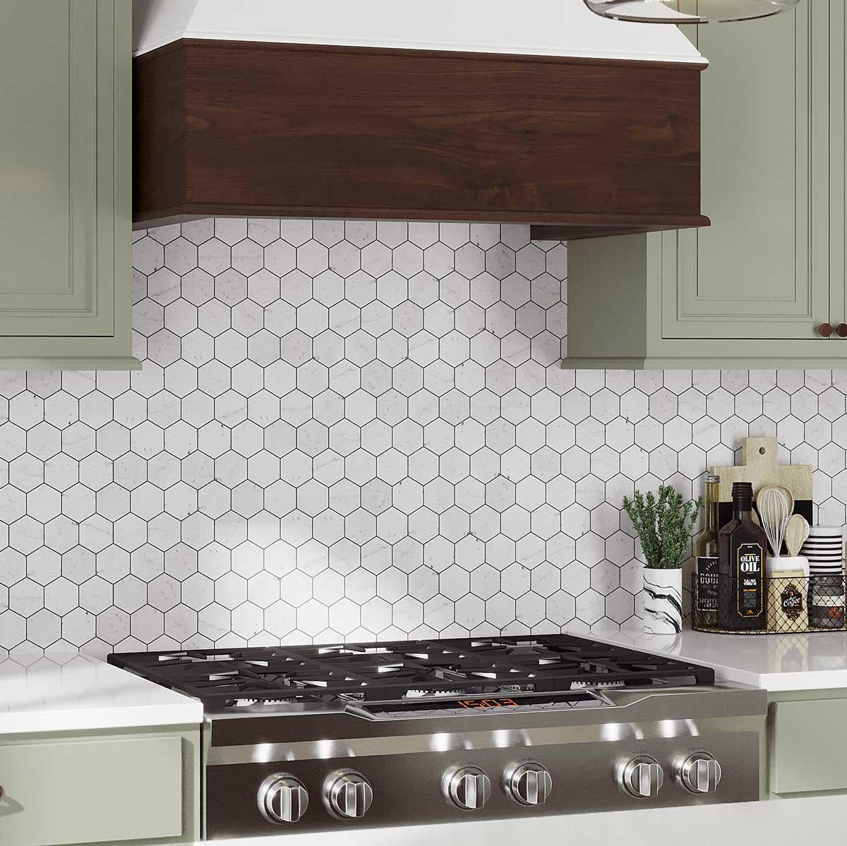 Carrara Hexagon Marble Mosaic Tile backsplash