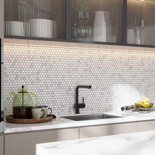 1 Inch White Carrara Hexagon Honed Marble Mosaic Tile | Tile Club