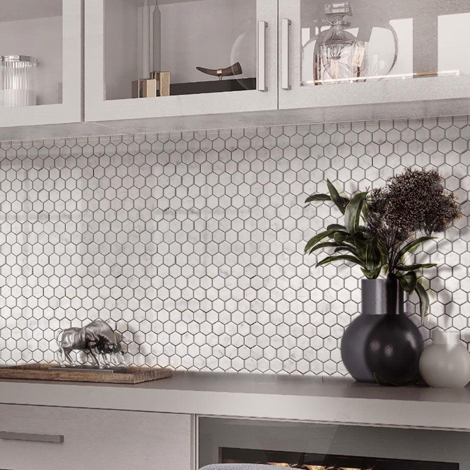 1 Inch White Carrara Hexagon Polished Marble Mosaic | Tile Club
