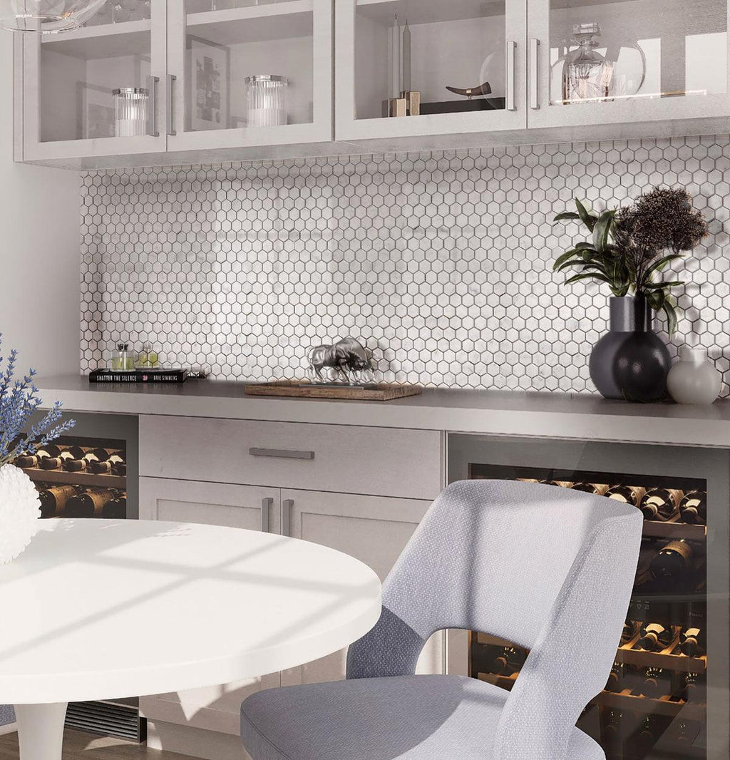 1 Inch White Carrara Hexagon Polished Marble Mosaic Tile