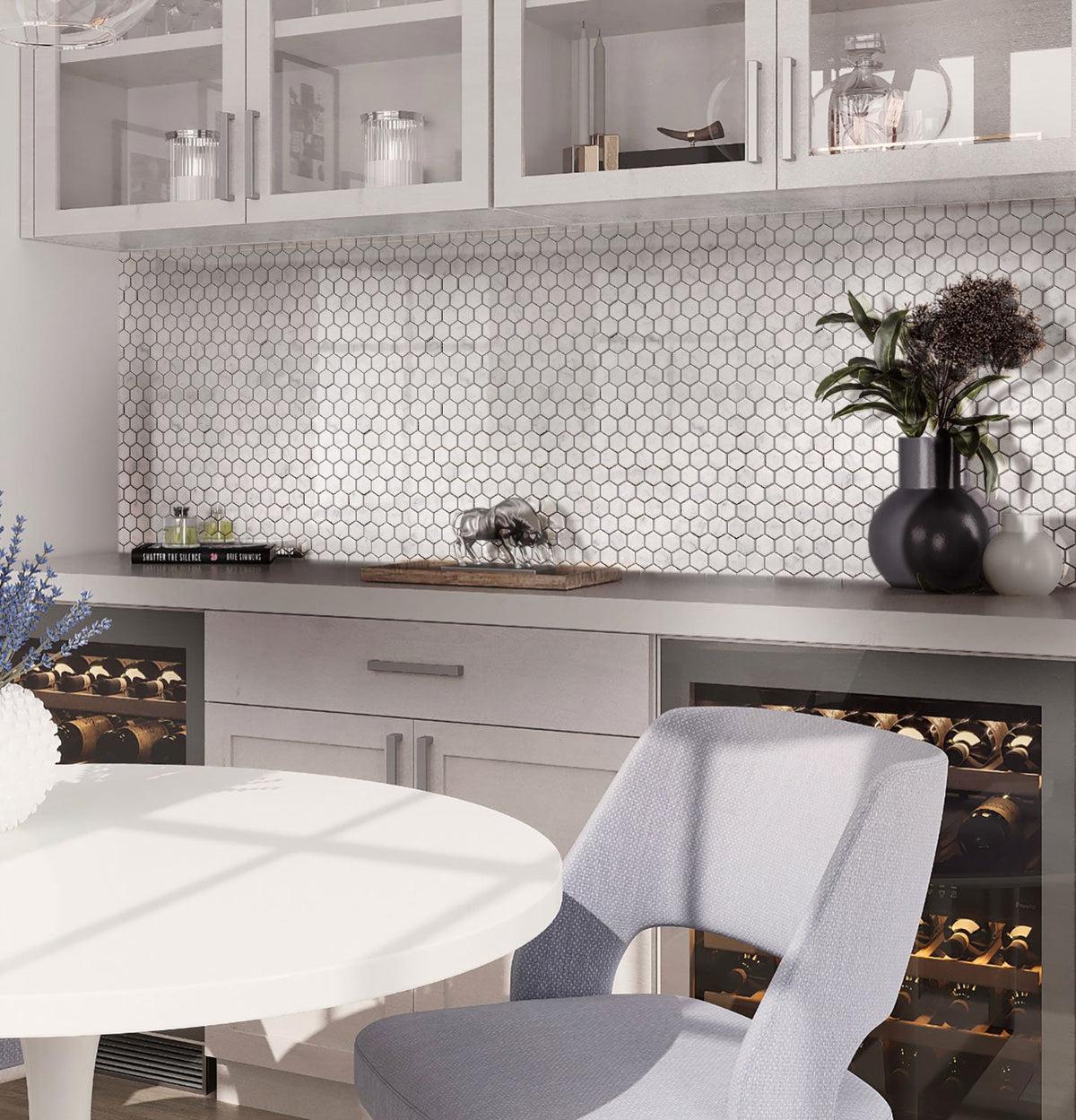 1 Inch White Carrara Hexagon Polished Marble Mosaic Tile