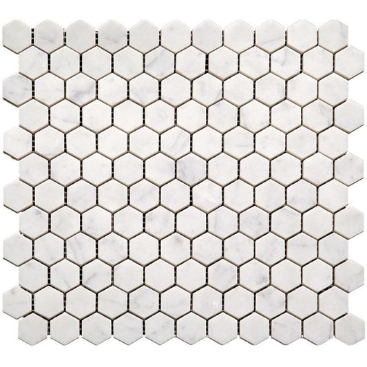 1 Inch White Carrara Hexagon Polished Marble Mosaic Tile Sample