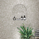 Wood look hexagon marble tile shower wall