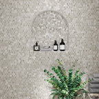 Wood look hexagon marble tile shower wall