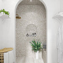 Master bathroom spa standing shower with marble hexagon tile wall