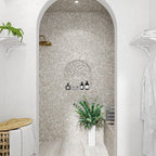 Master bathroom spa standing shower with marble hexagon tile wall