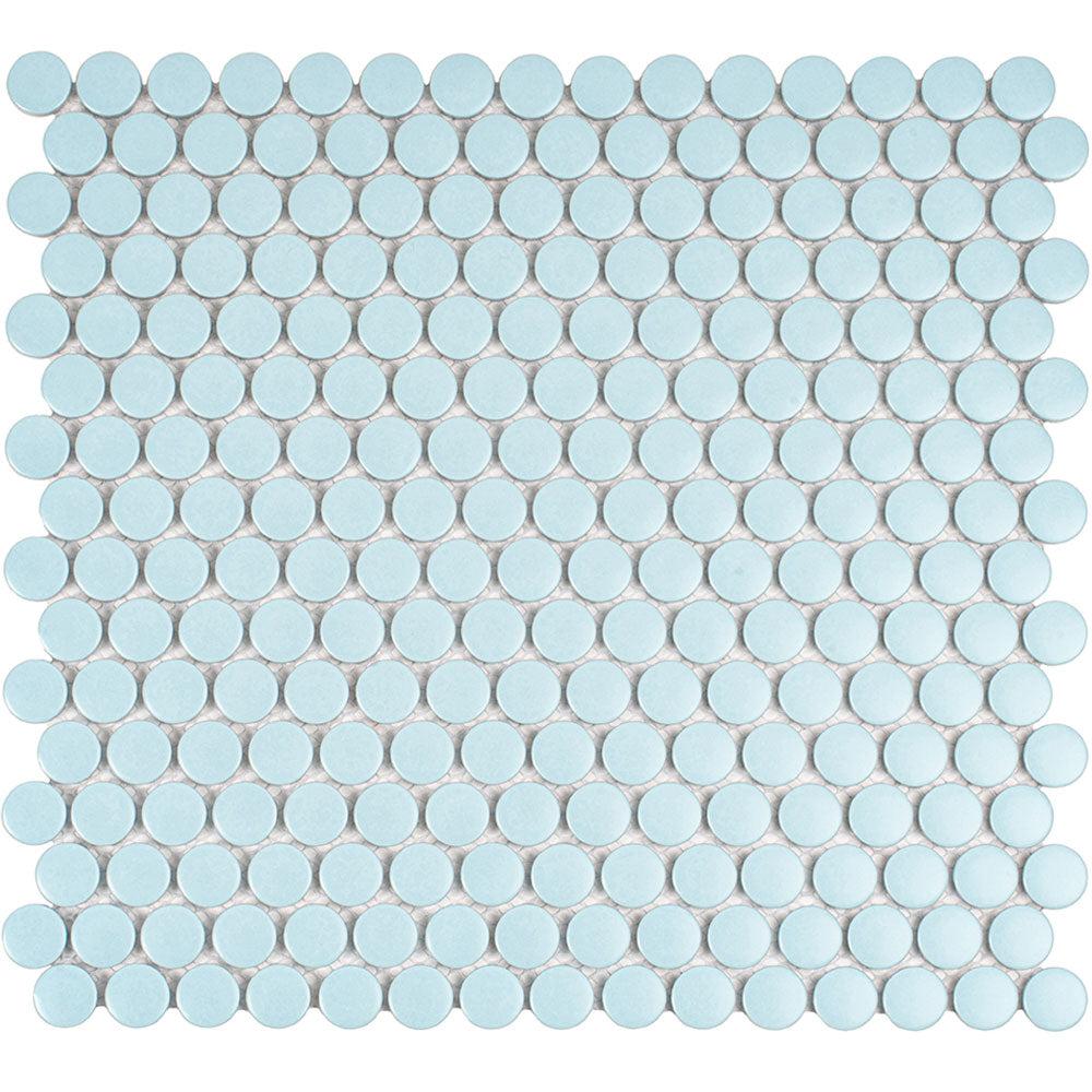Blue Tile Pattern Rounded Light Blue Buttons Porcelain Penny Round Tile | Colorful Backsplash ...