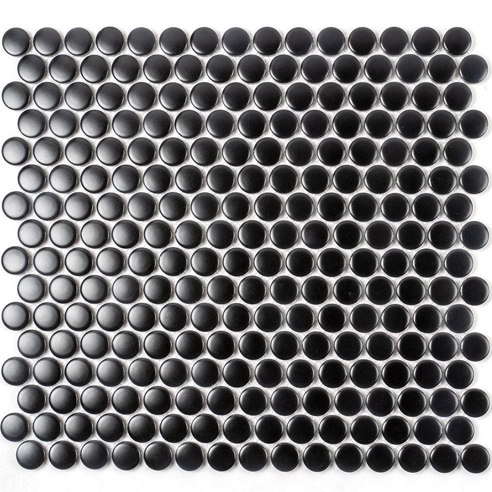 Matte Black Buttons Porcelain Penny Round Tile