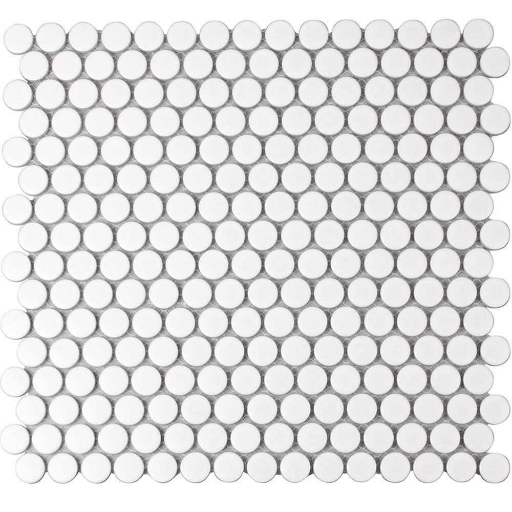 Matte White Buttons Porcelain Penny Round Tile