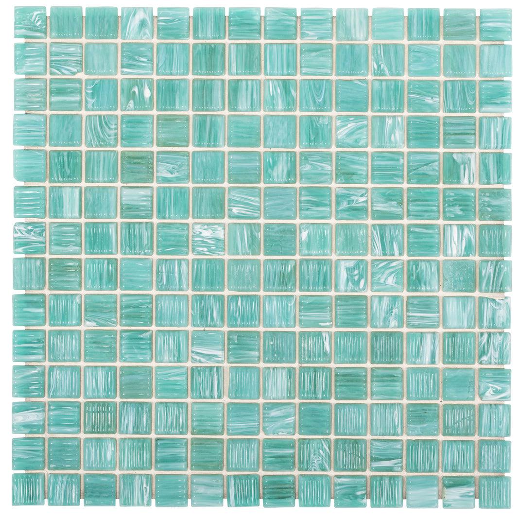 Mixed Blue Green Swirls Glossy Squares Glass Pool Tile