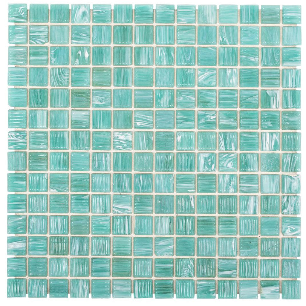 Mixed Blue Green Swirls Glossy Squares Glass Pool Tile