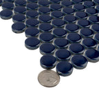 Navy Blue Buttons Porcelain Penny Round Tile | Tile Club