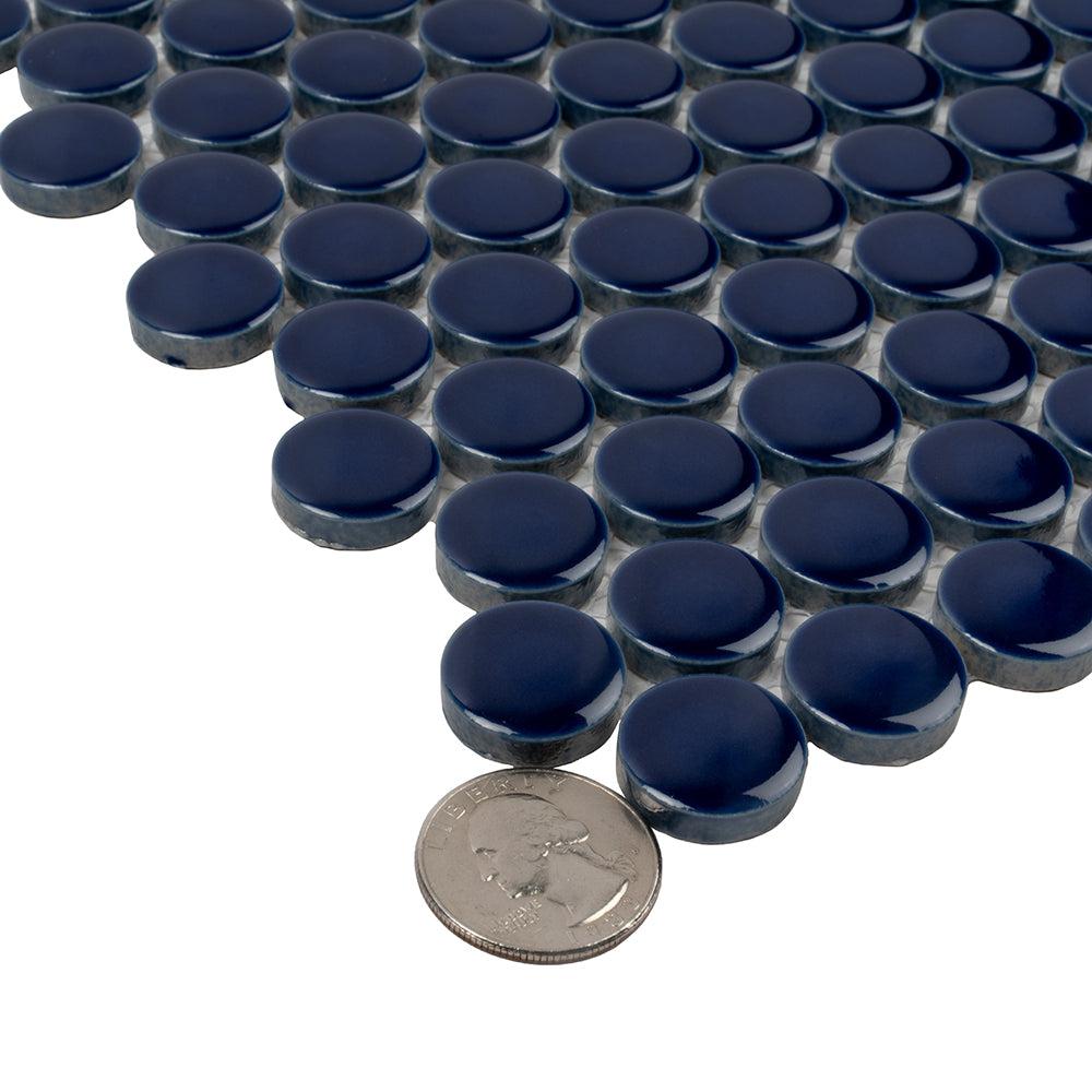 Navy Blue Buttons Porcelain Penny Round Tile | Tile Club